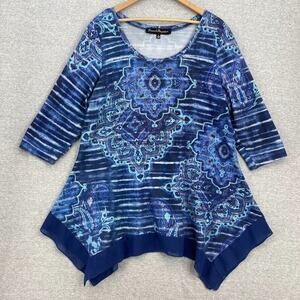 French Bazaar Tunic Blouse Top Womens Extra Large Embellished 3/4 Sleeve